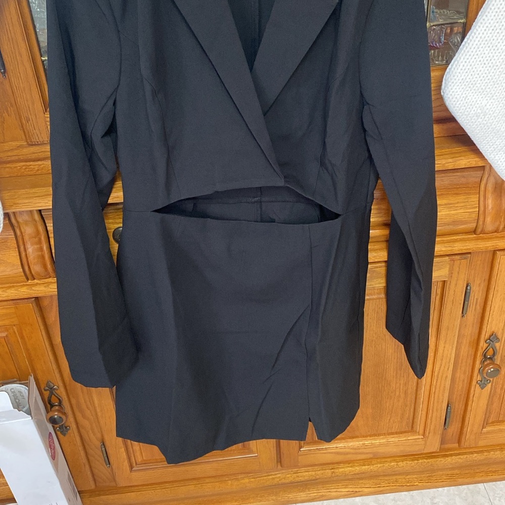 Women’s Black Cutout Blazer Dress - Tailored Blazer with Skirt